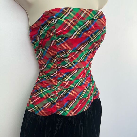 Rimini Saks 5th Avenue 80s Women’s Tartan Plaid Holiday Party Cocktail Dress - Picture 11 of 16